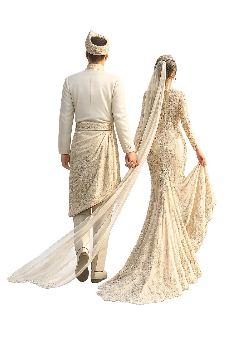 Malay bride and groom walking together