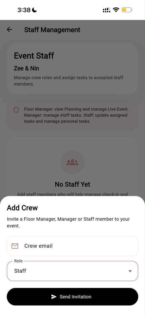 Staff & Manager Roles AIVI app screen